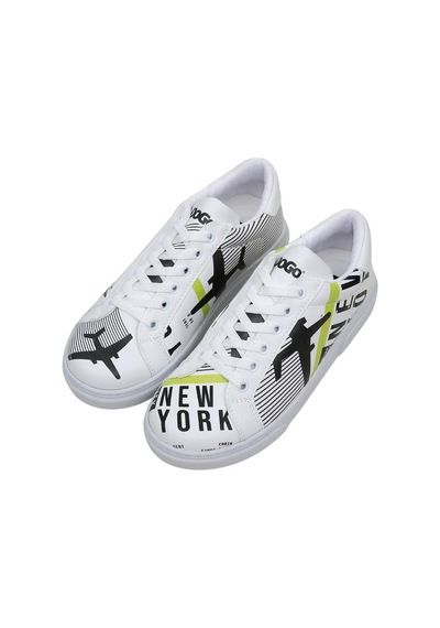 Kadın Vegan Deri Beyaz Sneakers - New York Ticket Tasarım Çok Renkli