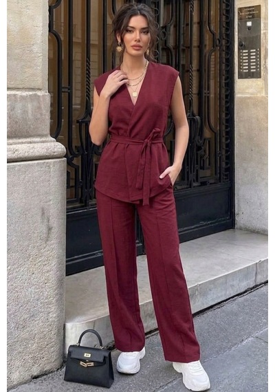 Seeh Bordo Basic Yelek Pantolon Takım Sh241 Standart