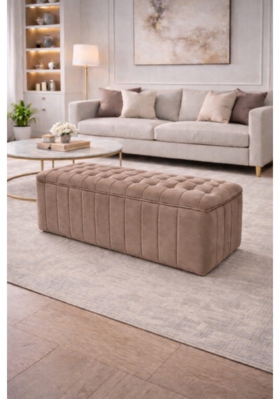 Modern Kapitone Puf Koltuk Bench, Konforlu Oturum Ve Lüks Görünüm Vizon - 863945362 Vizon