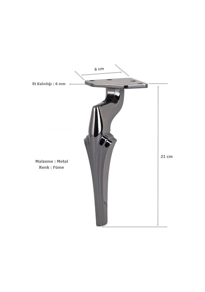 4 Adet Zeus Lüx Metal Ayak 21 Cm Füme Mobilya Koltuk Ayağı