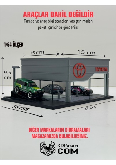 3d Baskı 1/64 Ölçekli Toyota Showroom Tasarımlı Diorama Araç Sergileme Garajı