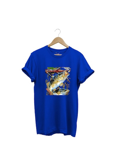 Balıkçılık Avcılık Olta İle Balık Tutmak Sazlık Alabalık Levrek Baskılı Pamuk Regular Fit T-shirt Saks Mavi