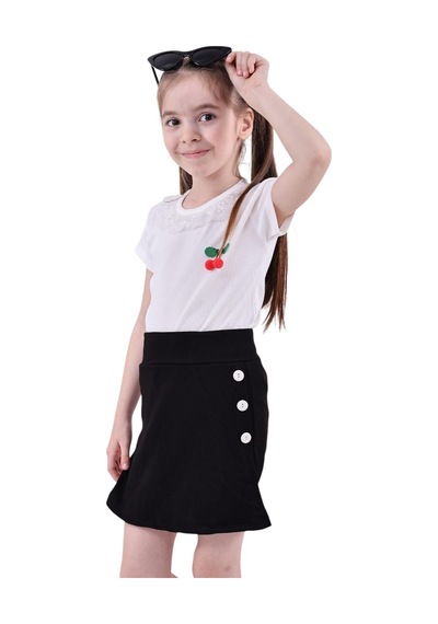 Erdem Kıds Kız Çocuk T-shirt Yakası Dantelli Kiraz Ve Düğme Detaylı Şort Etek Bluz Yazlık Ikili Takım Siyah Siyah Erdem Kıds Kız Çocuk T-shirt Yakası Dantelli Kiraz Ve Düğme Detaylı Şort Etek Bluz Yazlık Ikili Takım Siyah Siyah