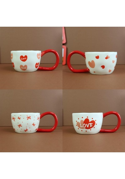 Love Kalp Seramik Kahve Kupası Bm-2387 Beyaz - Çok Renkli