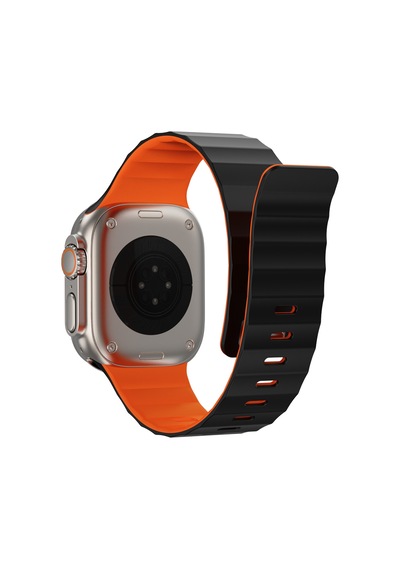Watch 42mm Uyumlu Wiwu Mag Secur Serisi Silikon Kordon Siyah - Turuncu