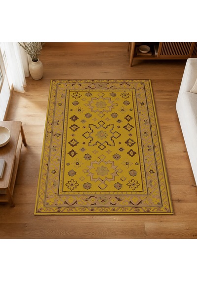 Kartela Halı Rustik Halı Jüt Taban Dokuma Halı Hardal Sarısı - 180 X 270 Cm