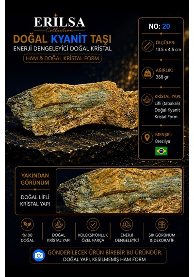 Sertifikalı Doğal Kyanit Taşı Ham Kristal Kütle Dekoratif Koleksi 00164747