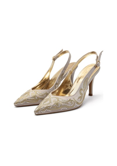 Asmi Shoes Kadın Svetlana Gümüş Nakışlı Taş Detaylı İnce Topuklu Abiye Stiletto Ayakkabı