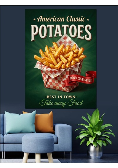 American Classic Patates Kızartması Afişi Dekoratif Kanvas - Mdf Ahşap Tablo Çok Renkli