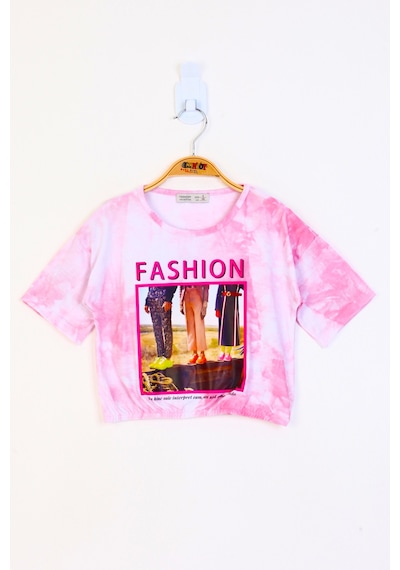 Toontoy Kids Toontoy Kız Çocuk Batik Desenli Fashıon Baskılı Crop Tişört Pembe