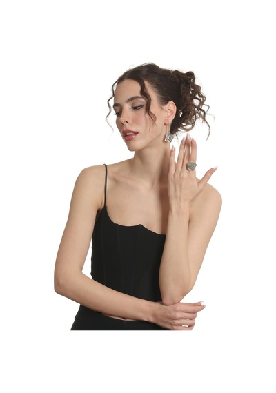 Kadın Antik Gümüş Kaplama Sallantılı Model Uyuyan Güzel Küpe &yüzük Set Gümüş