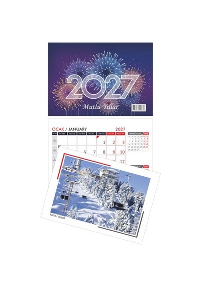 Üçgen Masa Takvimi Manzara 2027 Yeşil