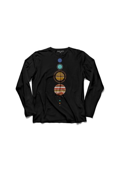 Güneş Sistemi Gezegenler Solar Sistem Dünya Ay Uzun Kollu Tişört Baskılı Çocuk T-shirt 001