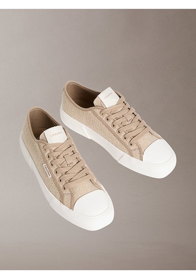 Calvin Klein Vulkanize Düşük Bilekli Bağcıklı Tamamı Baskılı Kanvas Kadın Bej Sneaker Hw0hw03142-a04 Bej