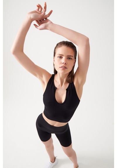 Los Ojos Kadın Siyah Askılı Fitilli Crop Top Büstiyer Scoop Siyah