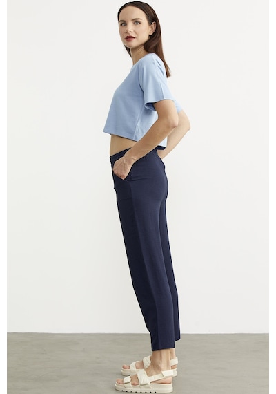 Paça Büzgü Detaylı Krep Pantolon - Lacivert 001