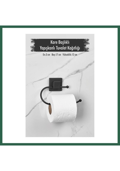 Bezos Yapışkanlı Kare Başlıklı Siyah Tuvalet Kağıtlığı Bzs01