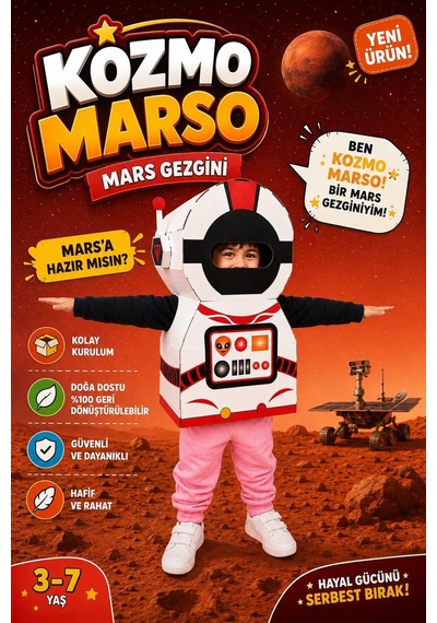 Kardinno Kozmo Marso Eğitici Oyuncak Karton Giyilebilir Çocuk Kostümü Etkinlik Parti Kostümü Çok Renkli