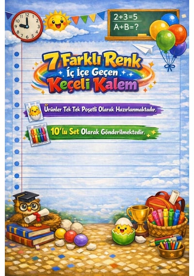 Karne Hediyesi 10 Set Renkli Keçeli Kalem Ve Tebrik Kartı