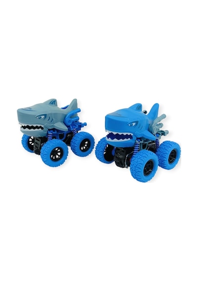 2'li Set Köpek Balığı Sürtmeli Mekanik Monster Araba 12 Cm Lisinya Mavi