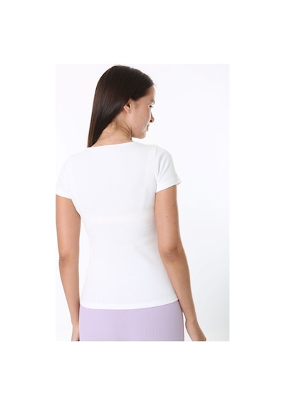 Rooted-kadın Basic V Yaka T-shirt ,fitilli Kaşkorse Kumaş Bluz BEYAZ