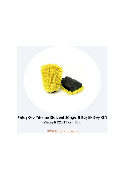 Trobus Peluş Oto Yıkama Eldiveni Süngerli Büyük Boy Çift Yüzeyli 22x19 Cm Sarı