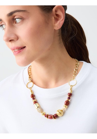 Jimmy Key Jimmy Key Bordo Boncuk Detaylı Halkalı Ayarlanabilir Kolye 6sw426602562