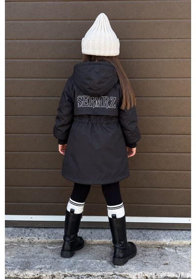 Minigimin Cicileri Asimetrik Kesim Unisex Çocuk Kışlık Mont - Siyah