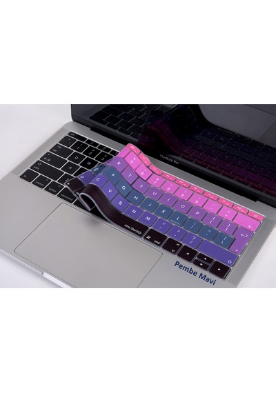 Laptop Apple Uyumlu MacBook Pro Klavye Koruyucu Ombre Uk-eu İngilizce 13inç A1708 - 12inç A1534 İle Pembe Mavi