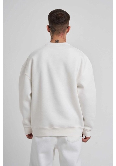 Mbb E-ticaret Erkek Bisikilet Yaka 3 Plik Pamuklu Sweatshirt - Beyaz