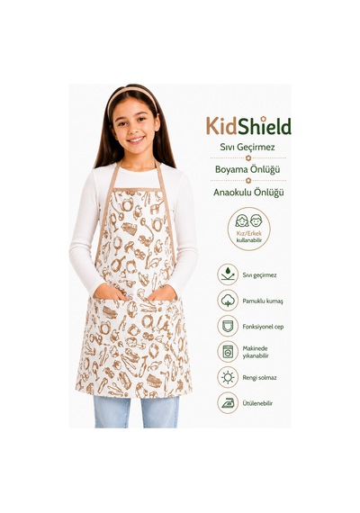 Kidshield Sıvı Geçirmez Boyama Önlüğü Anaokulu Önlüğü Sıvı Geçirmez Resim Önlüğü Açık Kahve