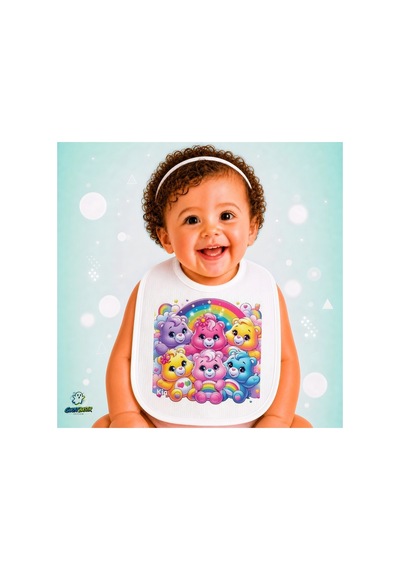Care Bears Keten Bebek Mama Önlüğü Yumuşak - Emici - Yıkanabilir - Özel Tasarım P033 Çok Renkli