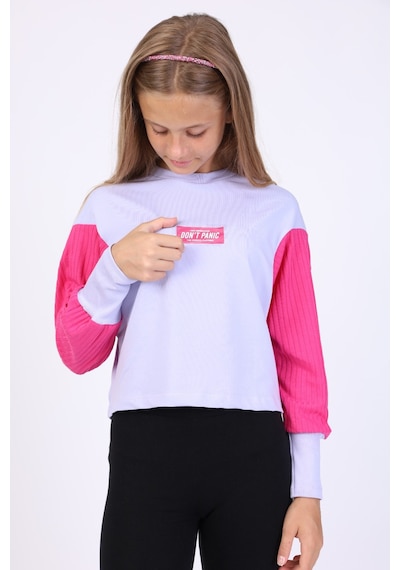 Toontoy Kız Çocuk Relax Fit Bisiklet Yaka Düşük Omuz Baskılı Crop Sweatshirt - Renk Bloklu & 2 İplik Açık Lila Toontoy Kız Çocuk Relax Fit Bisiklet Yaka Düşük Omuz Baskılı Crop Sweatshirt - Renk Bloklu & 2 İplik Açık Lila