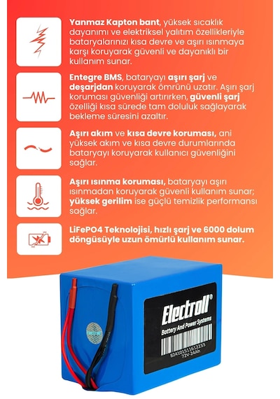 Yuki Yk-48 Tron Batarya Yüksek Kapasite Lifepo4 72v 24ah Elektrikli Motosiklet Bataryası