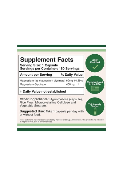 Double Wood Magnesium Glycinate 400mg, 180 Capsul.tr Tek Yetk...