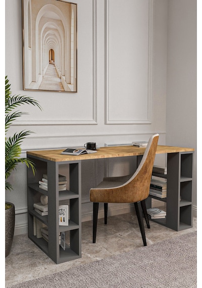 Dekoratif Çalışma Masası,6 Bölmeli Bilgisayar Masası,130cm Pc Masası, Çam - Antrasit Dekoratif Çalışma Masası,6 Bölmeli Bilgisayar Masası,130cm Pc Masası, Çam - Antrasit
