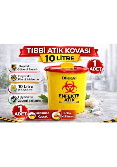 Tıbbi Atık Kovası 10 Litre 1 Adet Kapaklı Tıbbi Atık Kutusu Enfekte Atık Kovası
