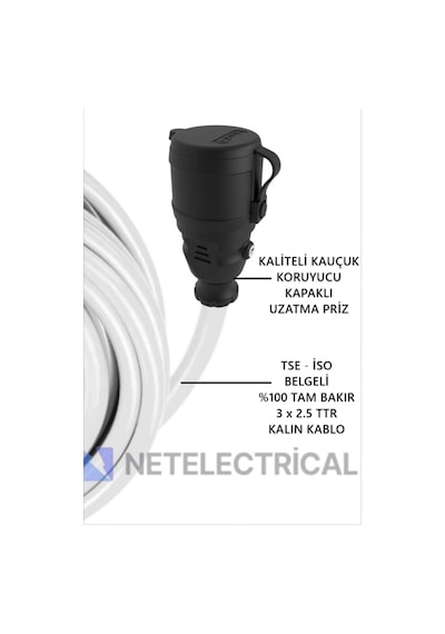Kauçuk Tekli Seyyar Uzatma Kablosu - 3x2.5 Ttr Kalın Beyaz Kablo - 50 Metre 50 Metre