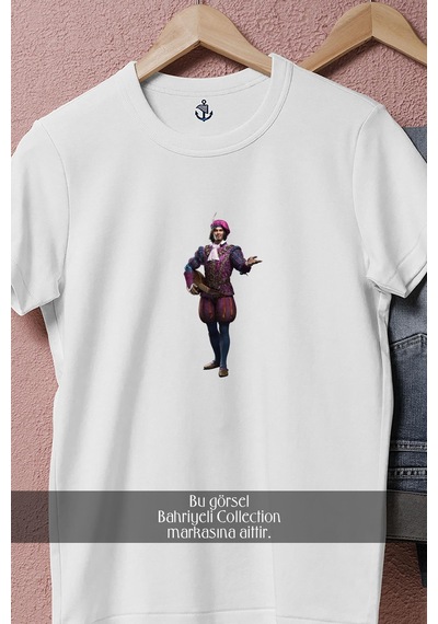 Oversize The Witcher 3- Wild Hunt Assassin's Creed Tasarımlı Unisex T-shirt Beyaz