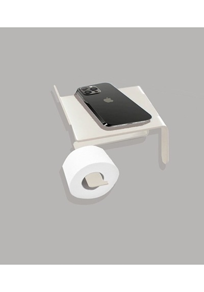 Beyaz Telefon Raflı Tuvalet Kağıtlığı Cep Telefonu Tutmalı Raflı