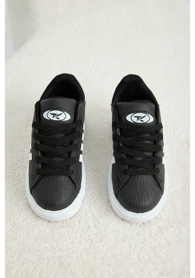 Tonny Black Rahat Kalıp Nefes Alabilen Bağcıklı Sneaker Çocuk Unisex Siyah Beyaz Sneaker Tbtmkd070 Siyah - Beyaz