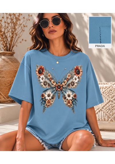Velaura Studio Çiçekli Kelebek Kadın T-shirt Prada