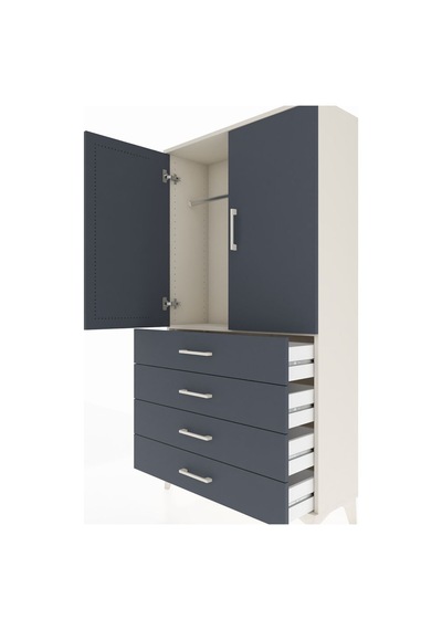Arges Dolap Tek Raflı 4 Çekmeceli Tek Askılı 88x30x163 Aytaşı-antrasit Aytası