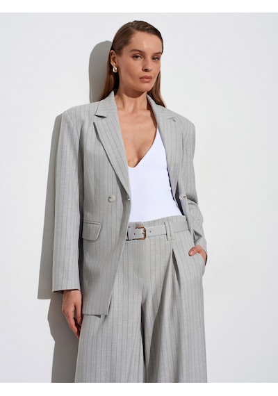 Dilvin 60803 Yan Düğme Detaylı Blazer-gri
