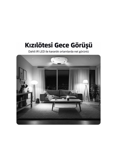 Uninet 360 Derece Balık Gözlü Wifi Güvenlik Kamerası Uzaktan Izleme, Hareket Bildirimi Ve Bulut Kayıt Yapabilen Ip Kamera