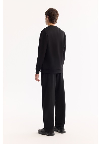 Avva Erkek Siyah Bisiklet Yaka Pamuklu Bi-stretch Baskılı Regular Fit Sweatshirt A52y1215