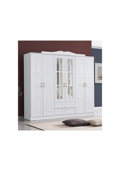 Gardırop, Country West Mdf Ön Yüzeyli 6 Kapılı Dolap, Beyaz Gardırop, Country West Mdf Ön Yüzeyli 6 Kapılı Dolap, Beyaz
