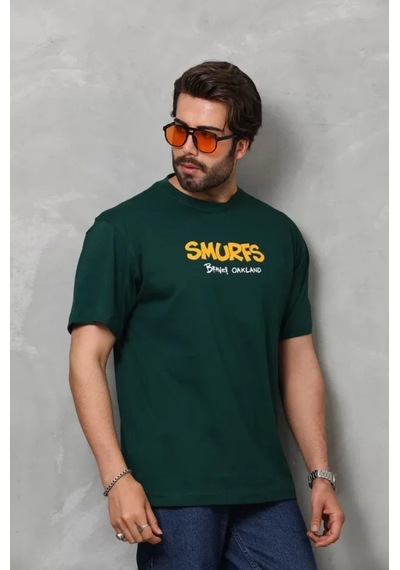 Suma Unisex Basic Bisiklet Yaka Oversize T-shirt Yeşil Xl