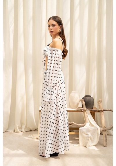 Mai Collection Samos Puantiyeli Ekru Crop Etek Takım