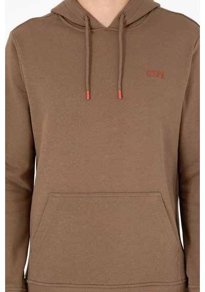 U.S. Polo Assn. Erkek Kapüşonlu Haki Basic Şardonlu Sweatshirt 50295176-VR027